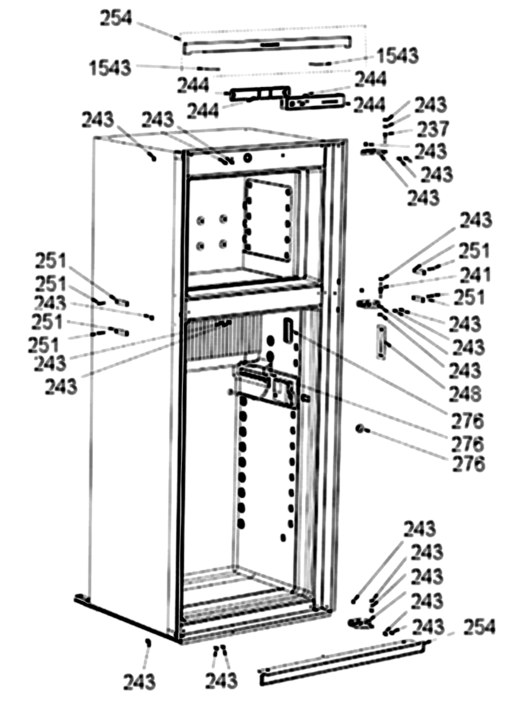 Dometic DM2672 Cabinet, Interface Board & Hinges exploded parts diagram