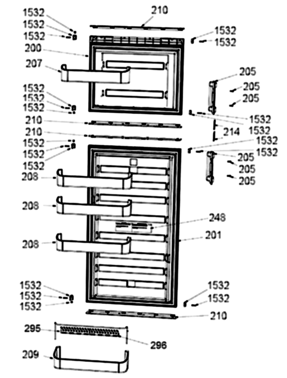 Dometic DM2672 Doors, Handles & Door Bins exploded parts diagram