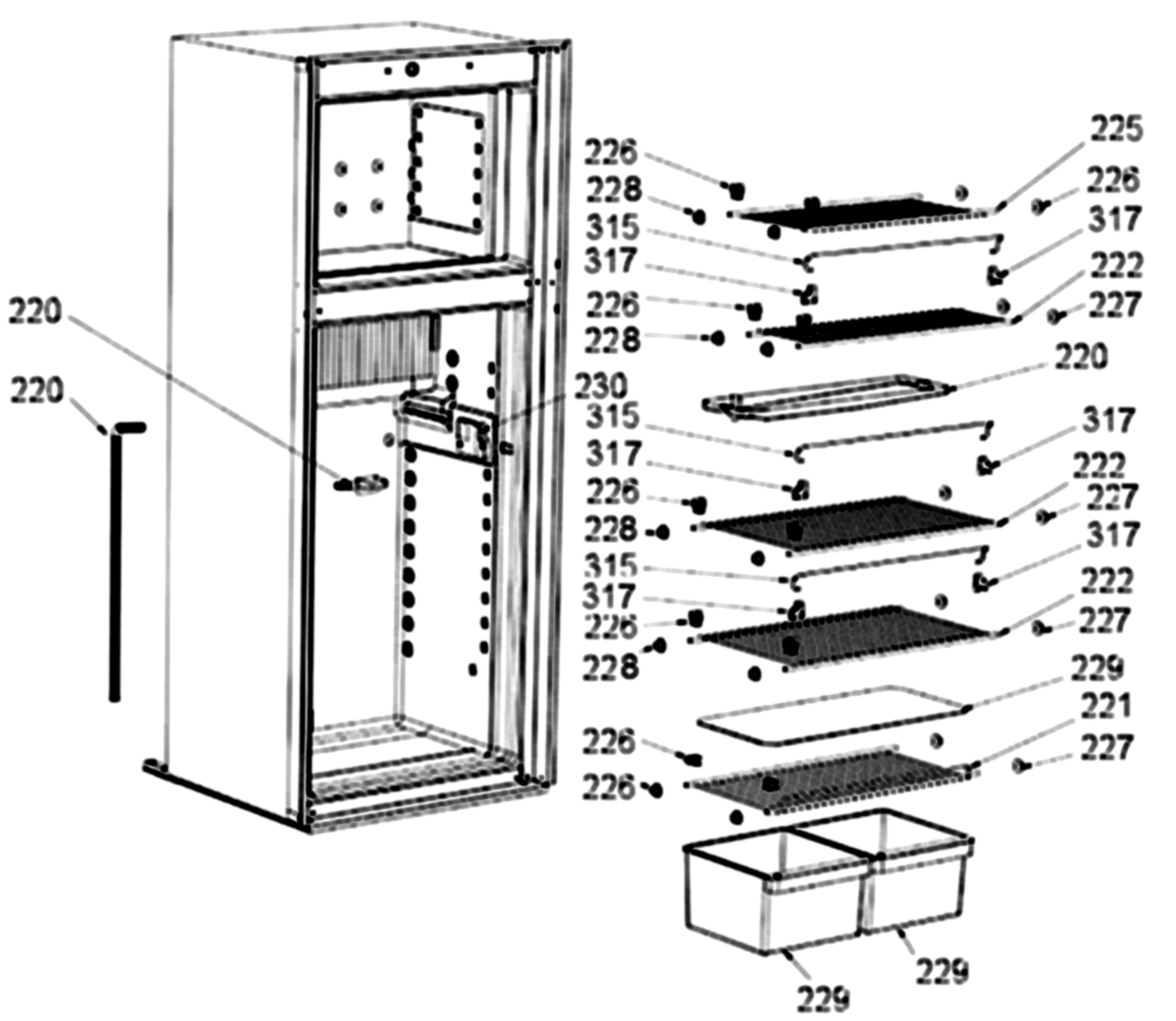 Dometic DM2682 Interior Shelves & Rails exploded parts diagram