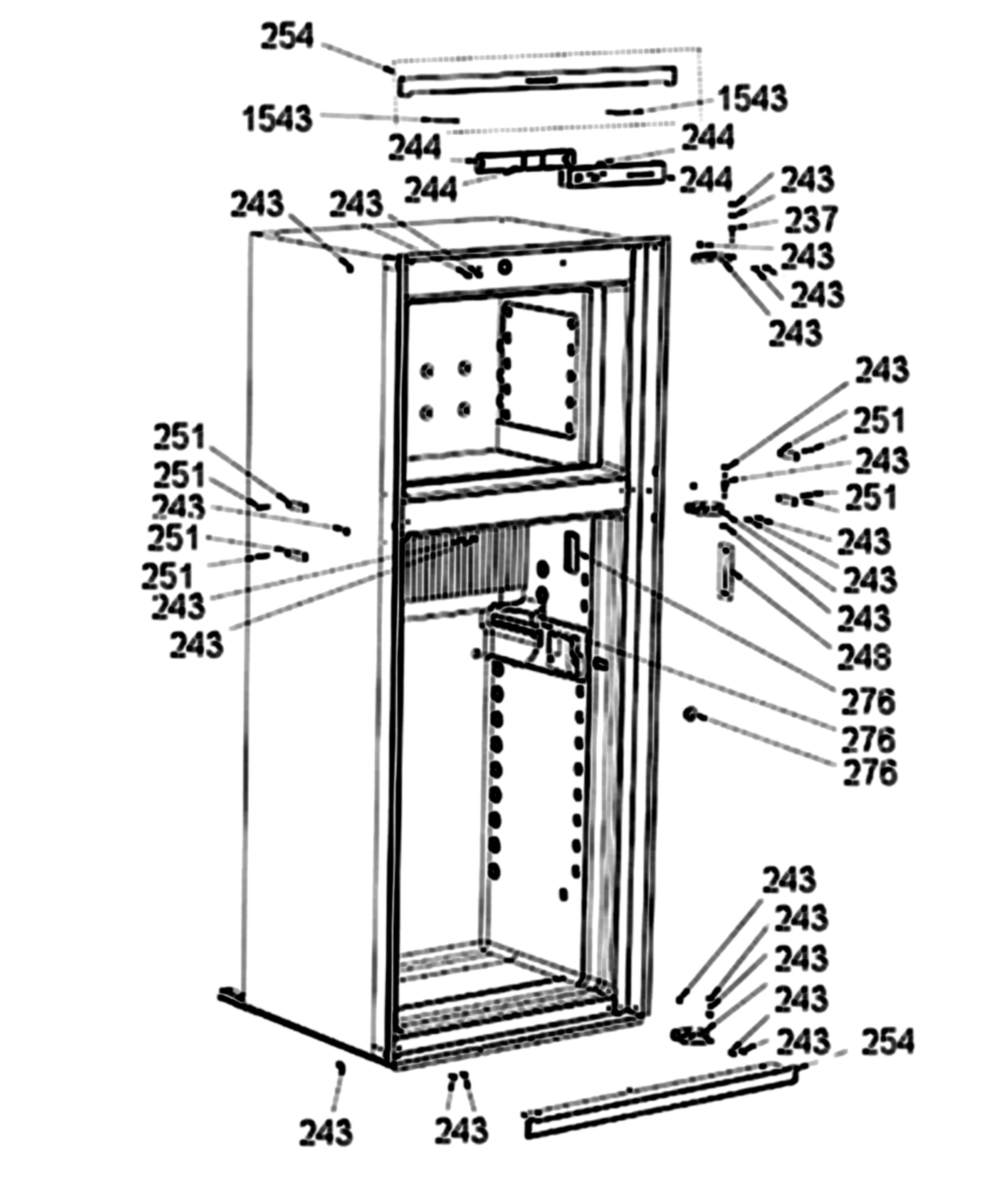 Dometic DM2872 Cabinet, Interface Board & Hinges exploded parts diagram