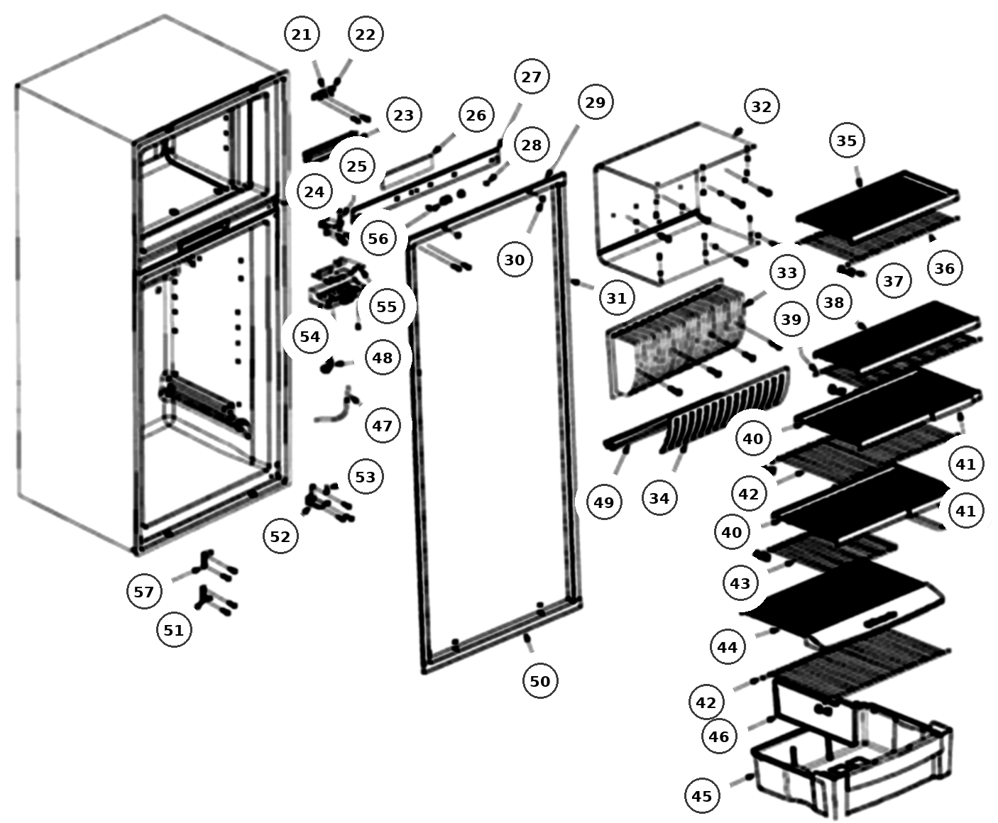 Dometic DMR702 Cabinet, Interior & Thermistor exploded parts diagram