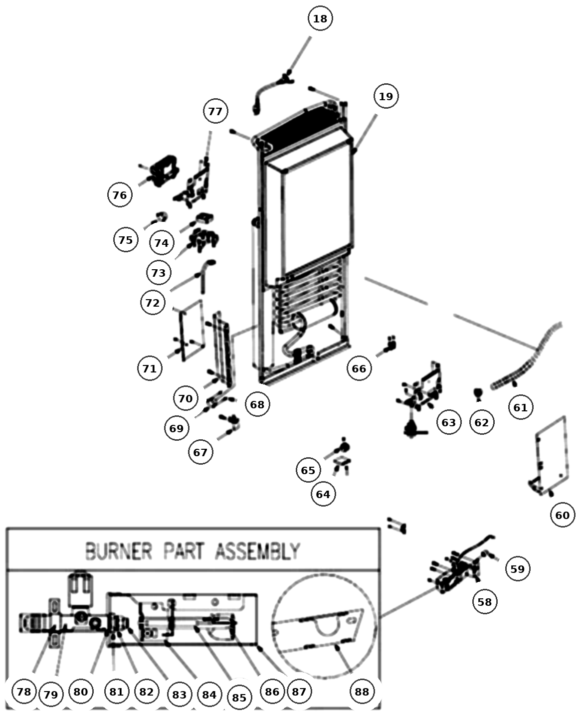 Dometic DMR702 Cooling Unit, Power Module & Burner exploded parts diagram