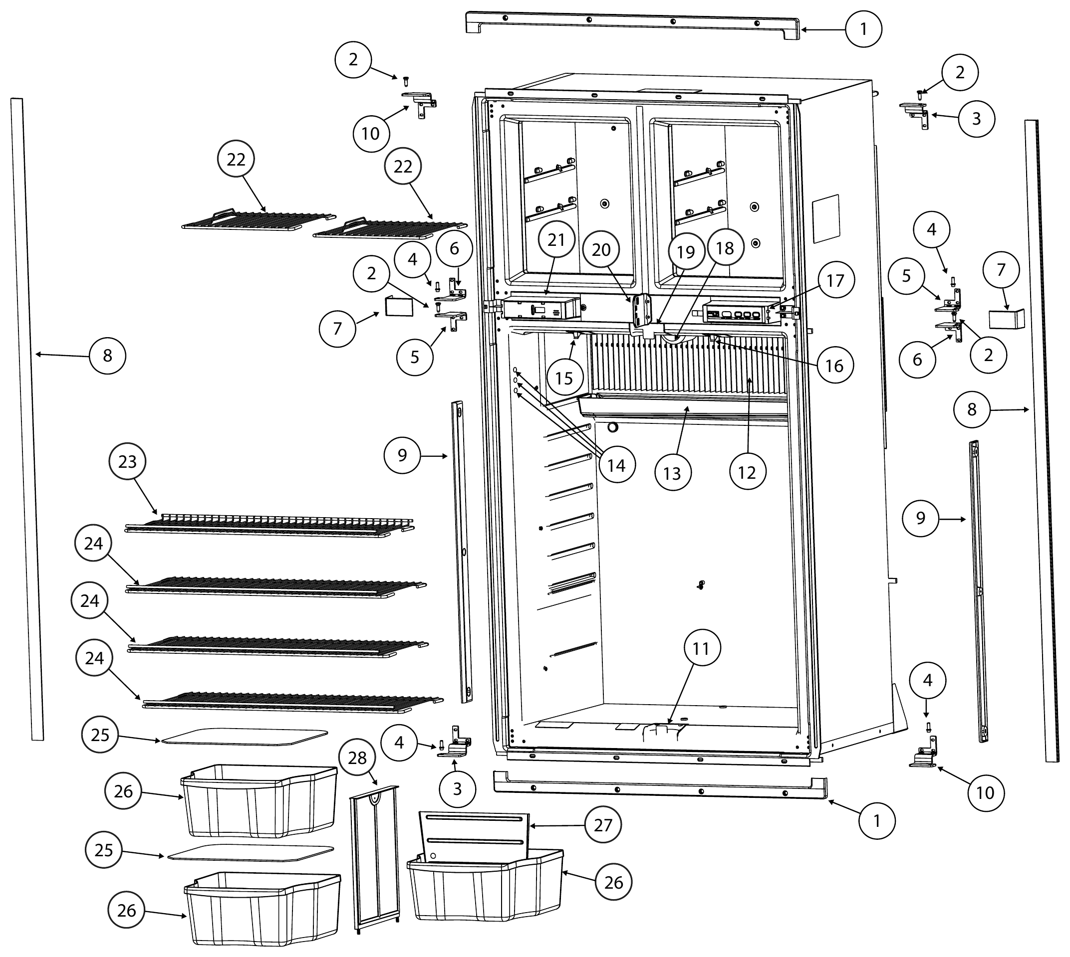 Norcold Cabinet, Hinges & Shelves exploded parts diagram