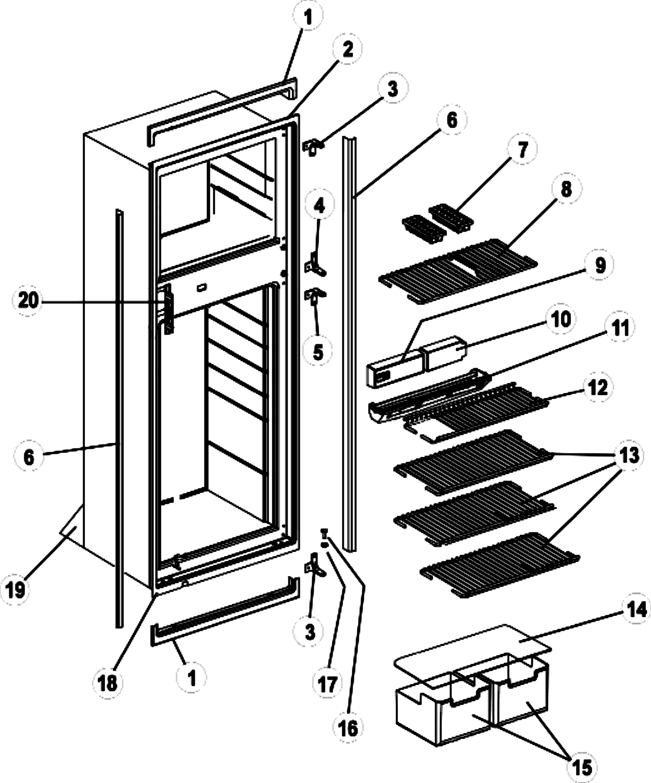 Norcold Cabinet (Front View) exploded parts diagram