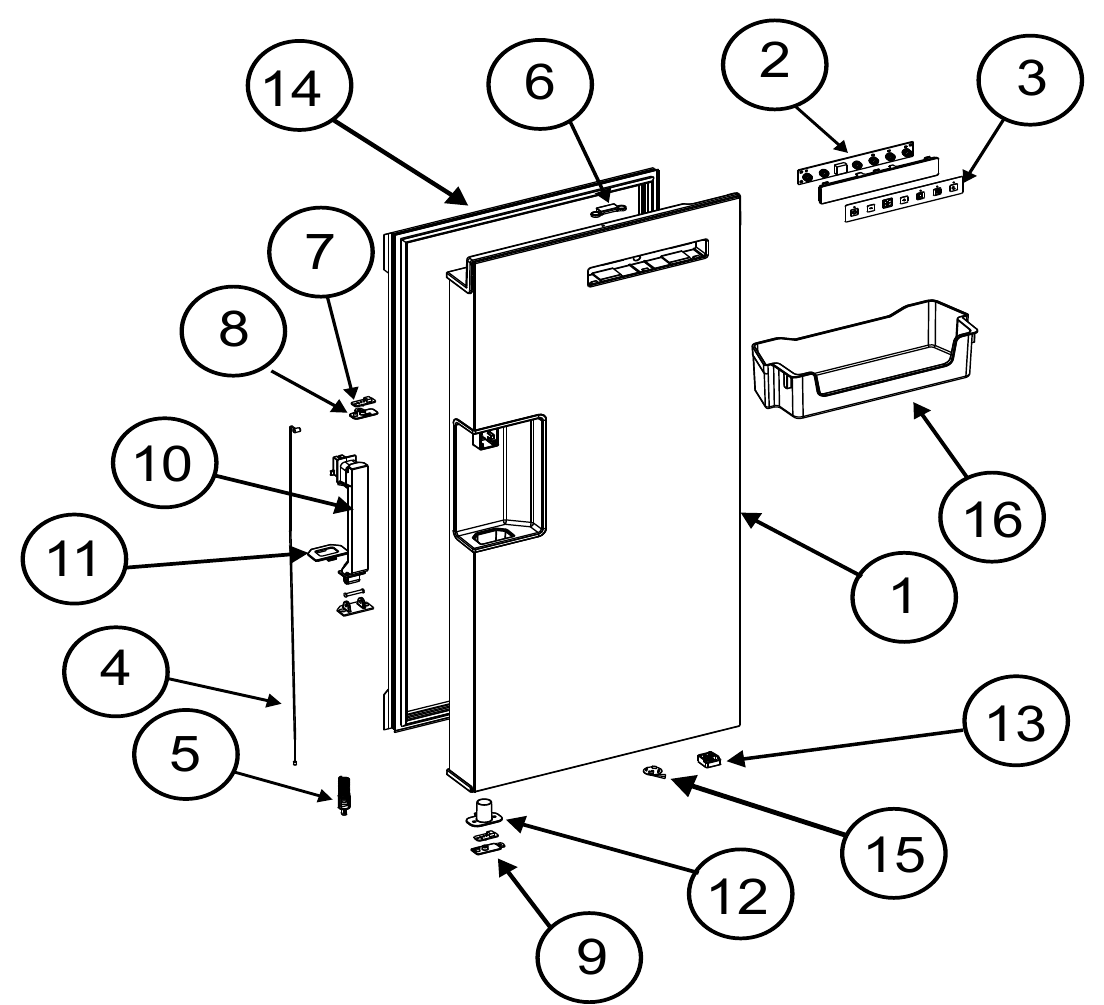 Norcold Upper Right Door exploded parts diagram