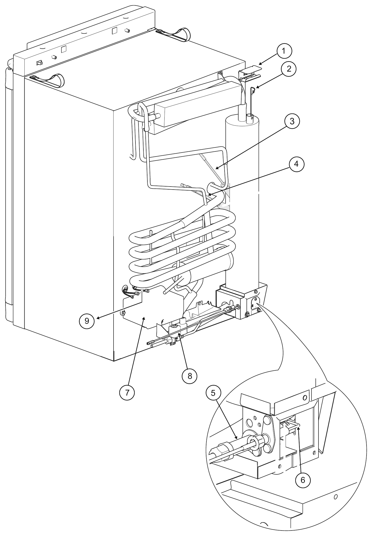 Norcold N4104 Rear Components exploded parts diagram