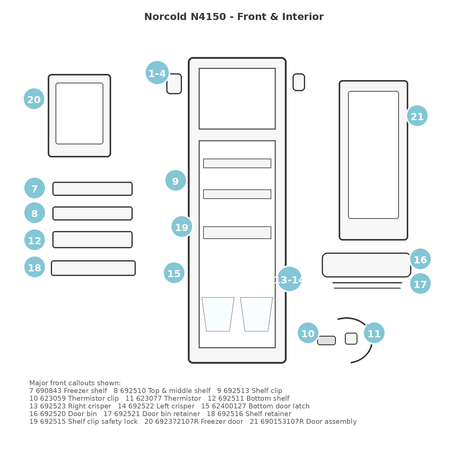 Norcold N4150 front and interior parts diagram