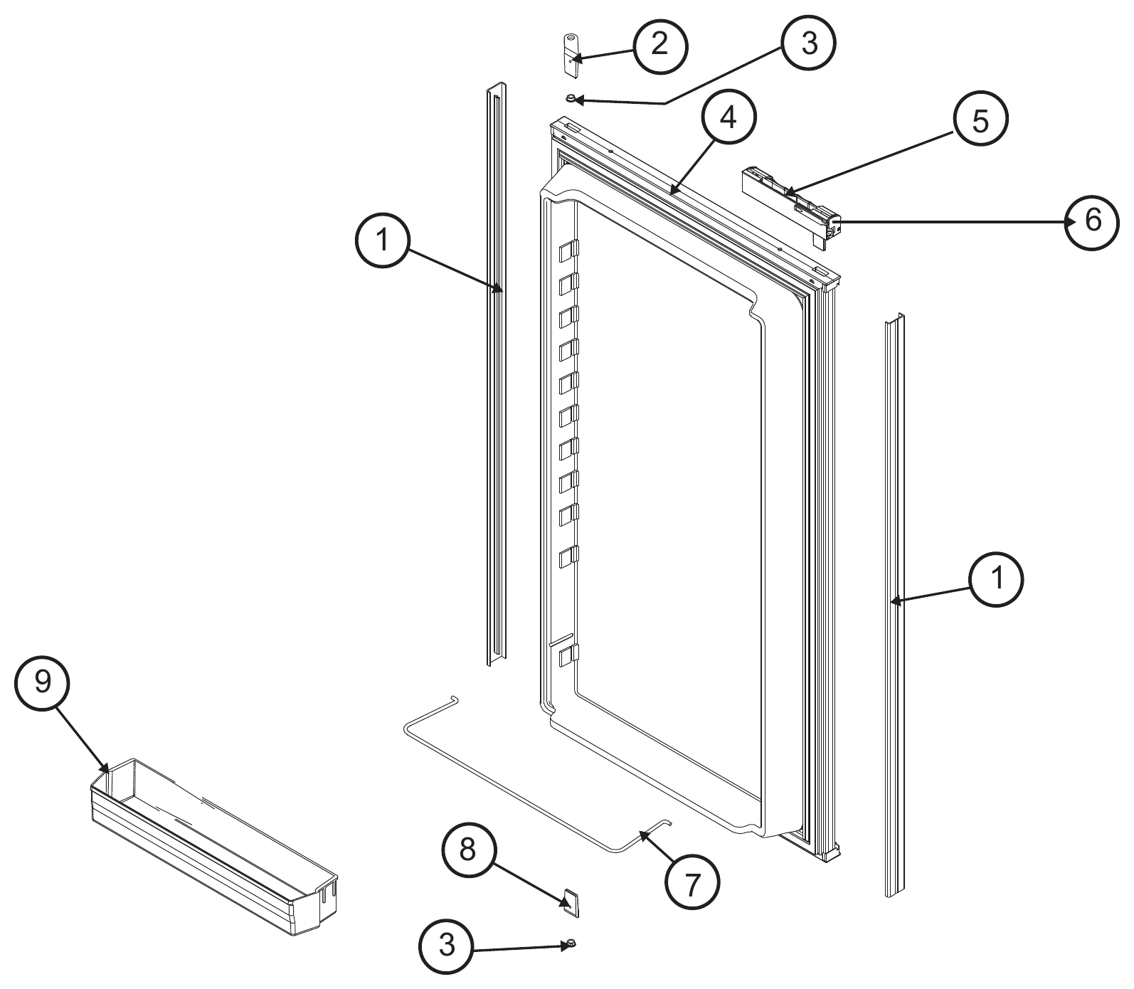 Norcold Lower (Fresh Food) Door exploded parts diagram
