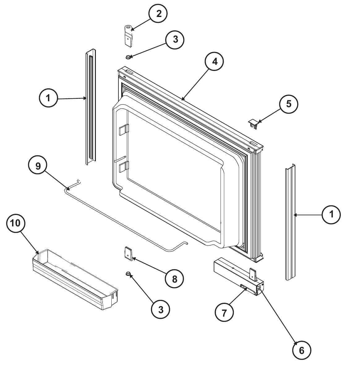 Norcold Upper (Freezer) Door exploded parts diagram