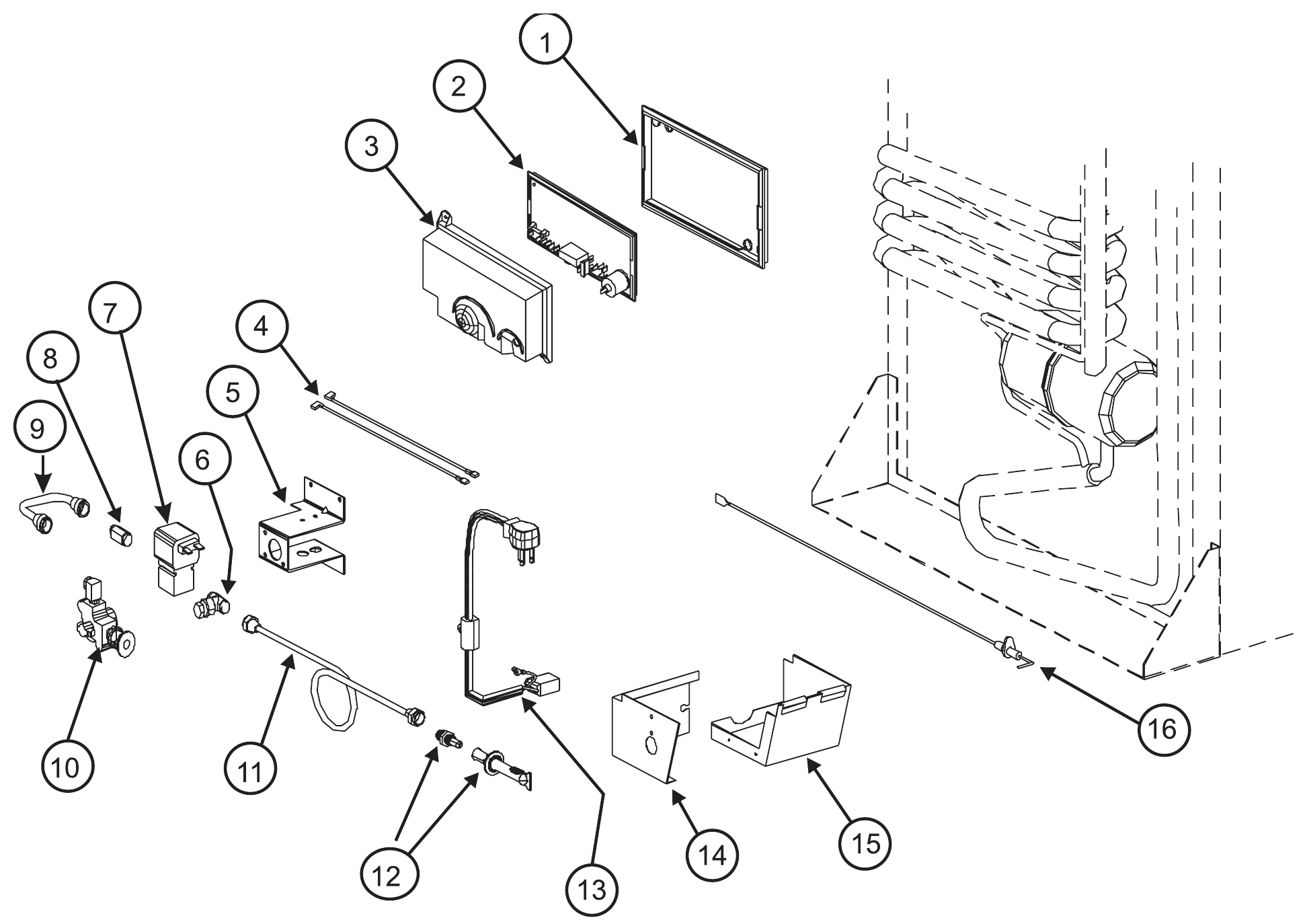 Norcold Rear Controls (SN 656979 & below) exploded parts diagram
