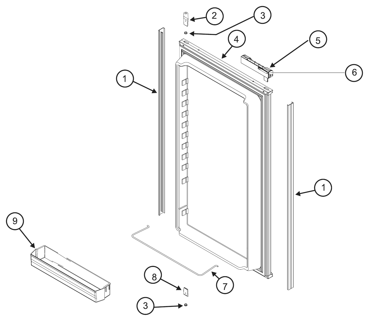 Norcold Lower (Fresh Food) Door exploded parts diagram