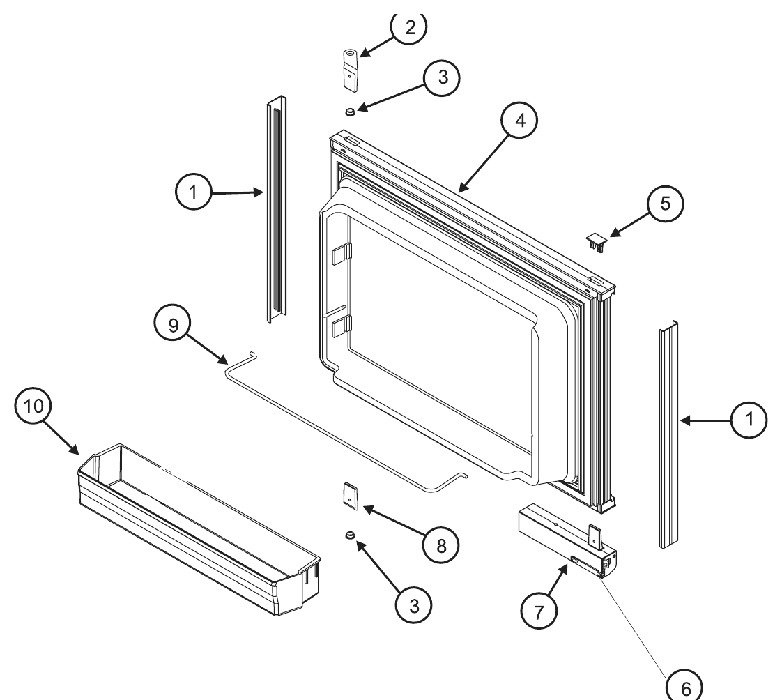 Norcold Upper (Freezer) Door exploded parts diagram
