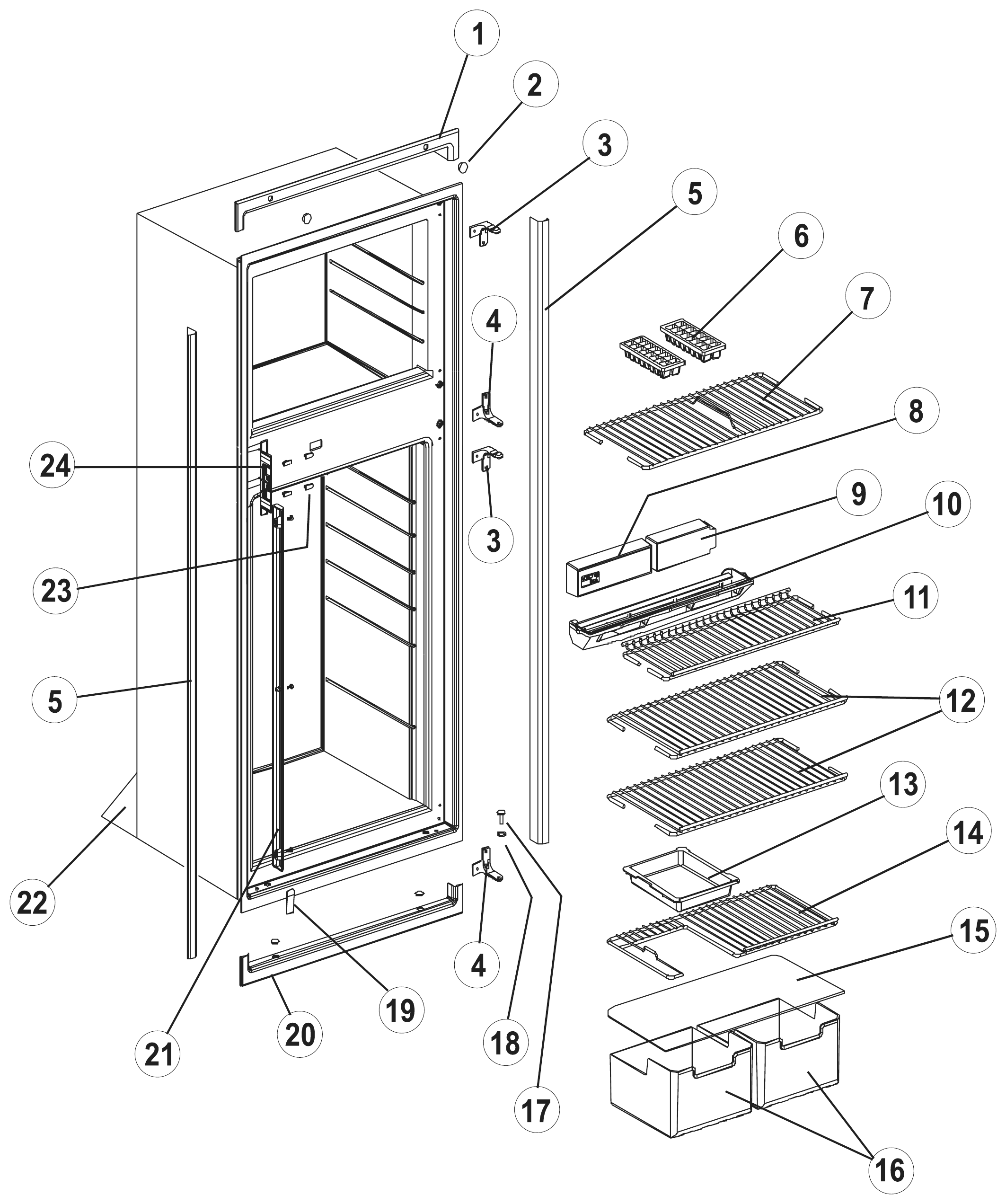 Norcold Cabinet (Front View) exploded parts diagram