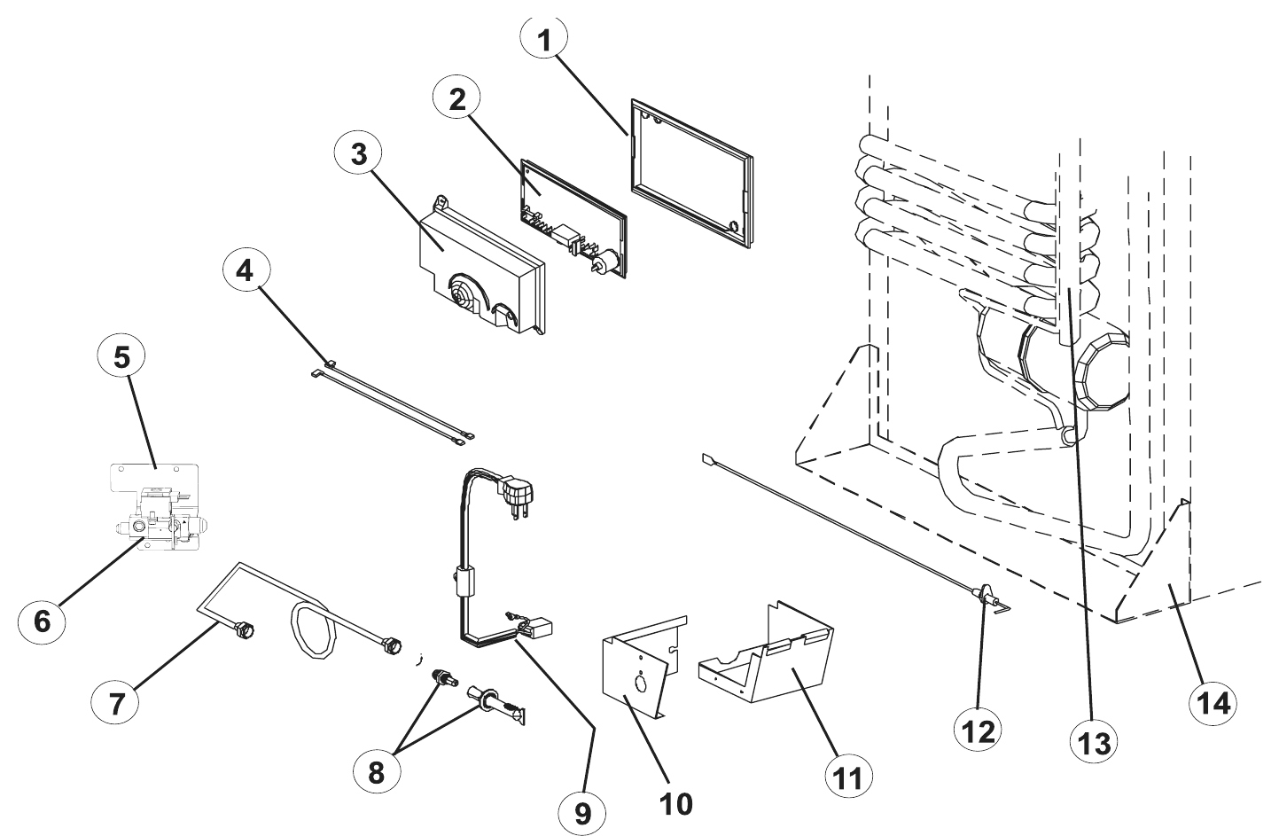 Norcold Rear Controls & Power Board exploded parts diagram