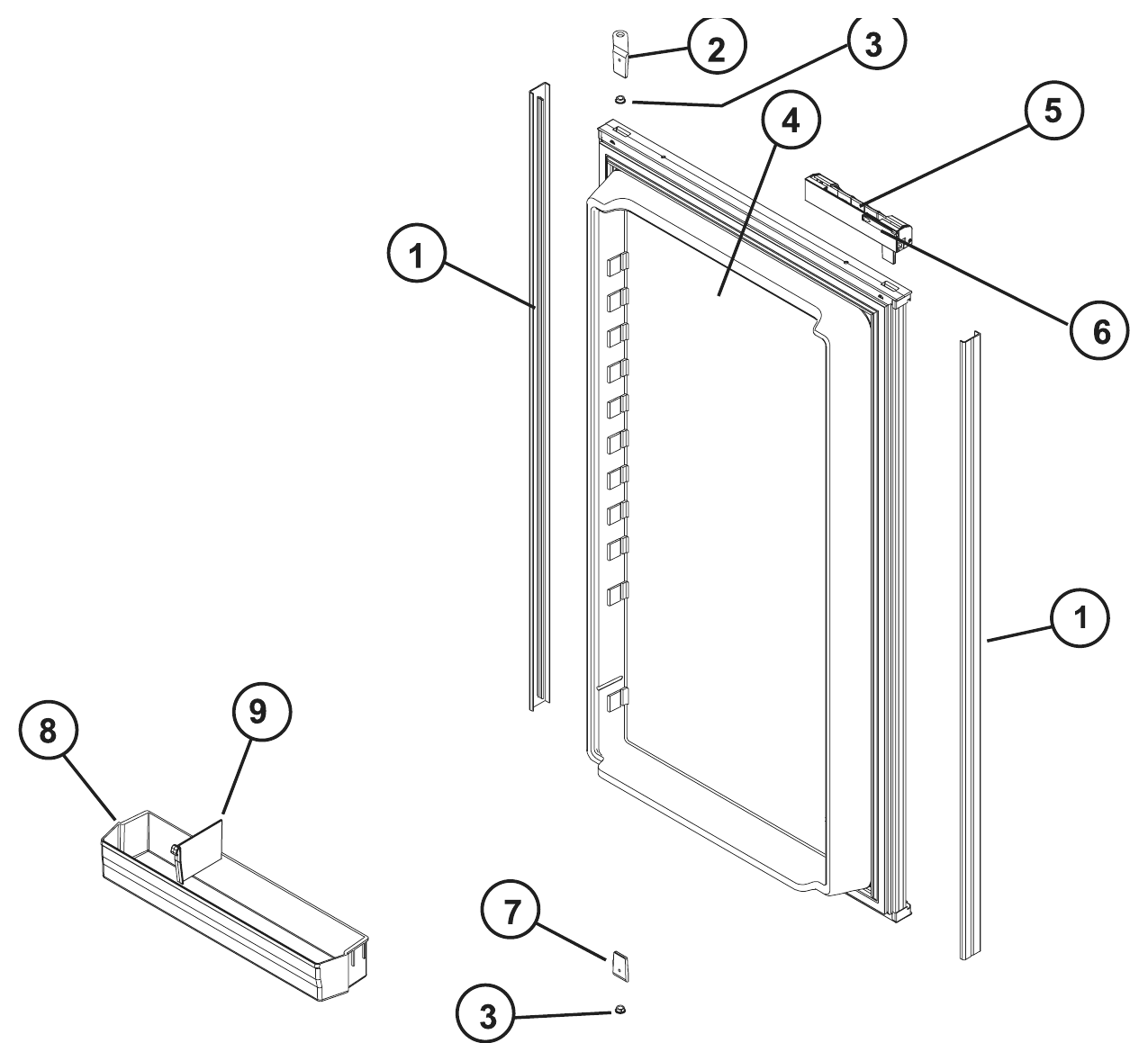 Norcold Lower (Fresh Food) Door exploded parts diagram