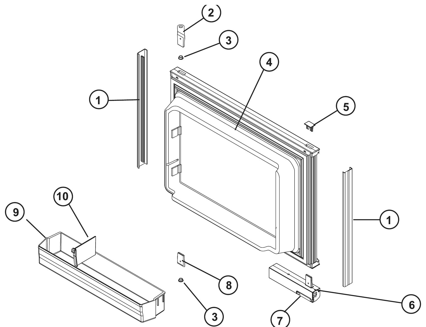 Norcold Upper (Freezer) Door exploded parts diagram