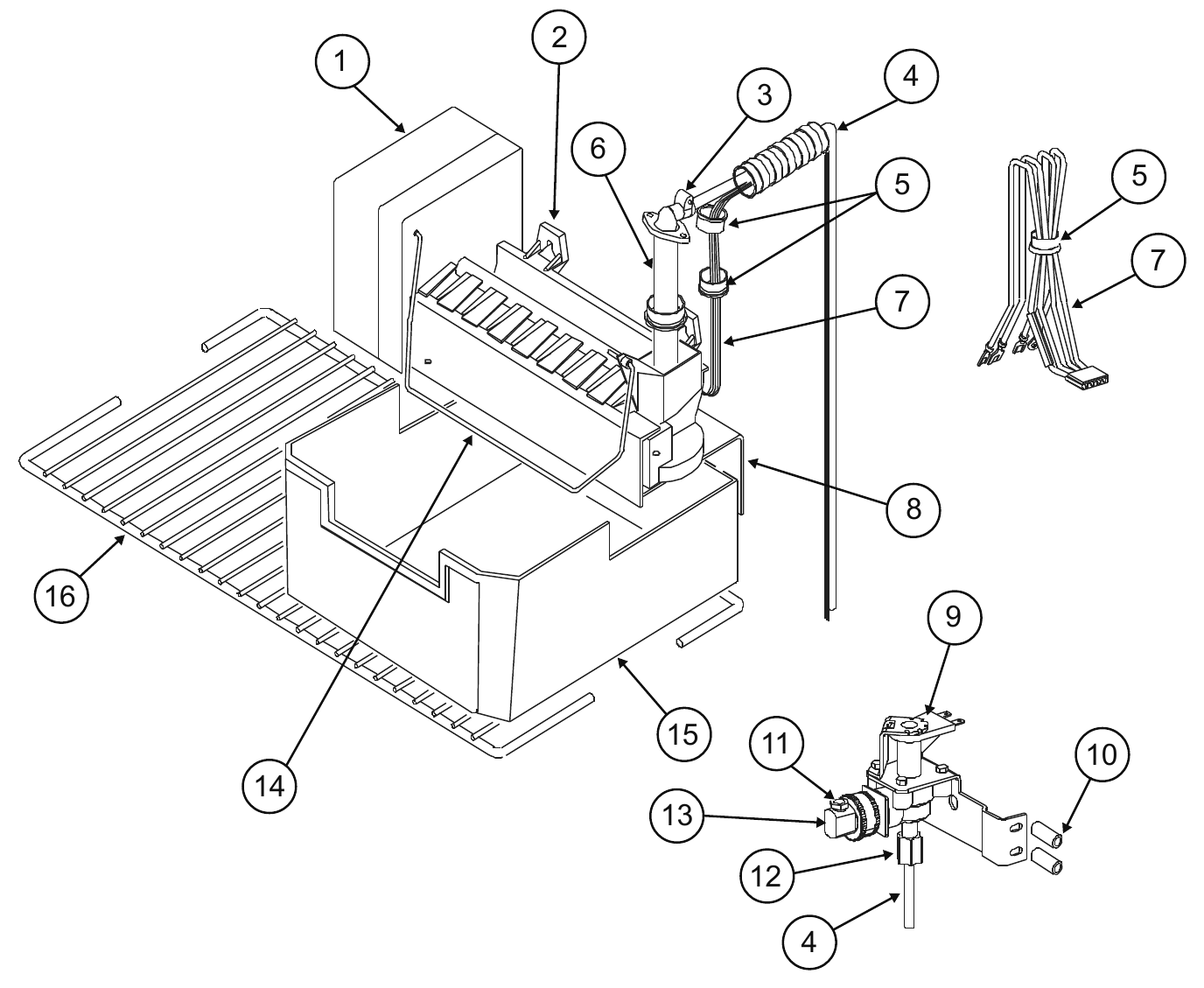 Norcold N7 and N8 Polar ice maker exploded parts diagram