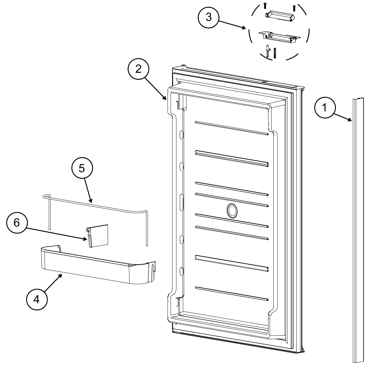 Norcold N7 and N8 Polar lower (fresh food) door exploded parts diagram