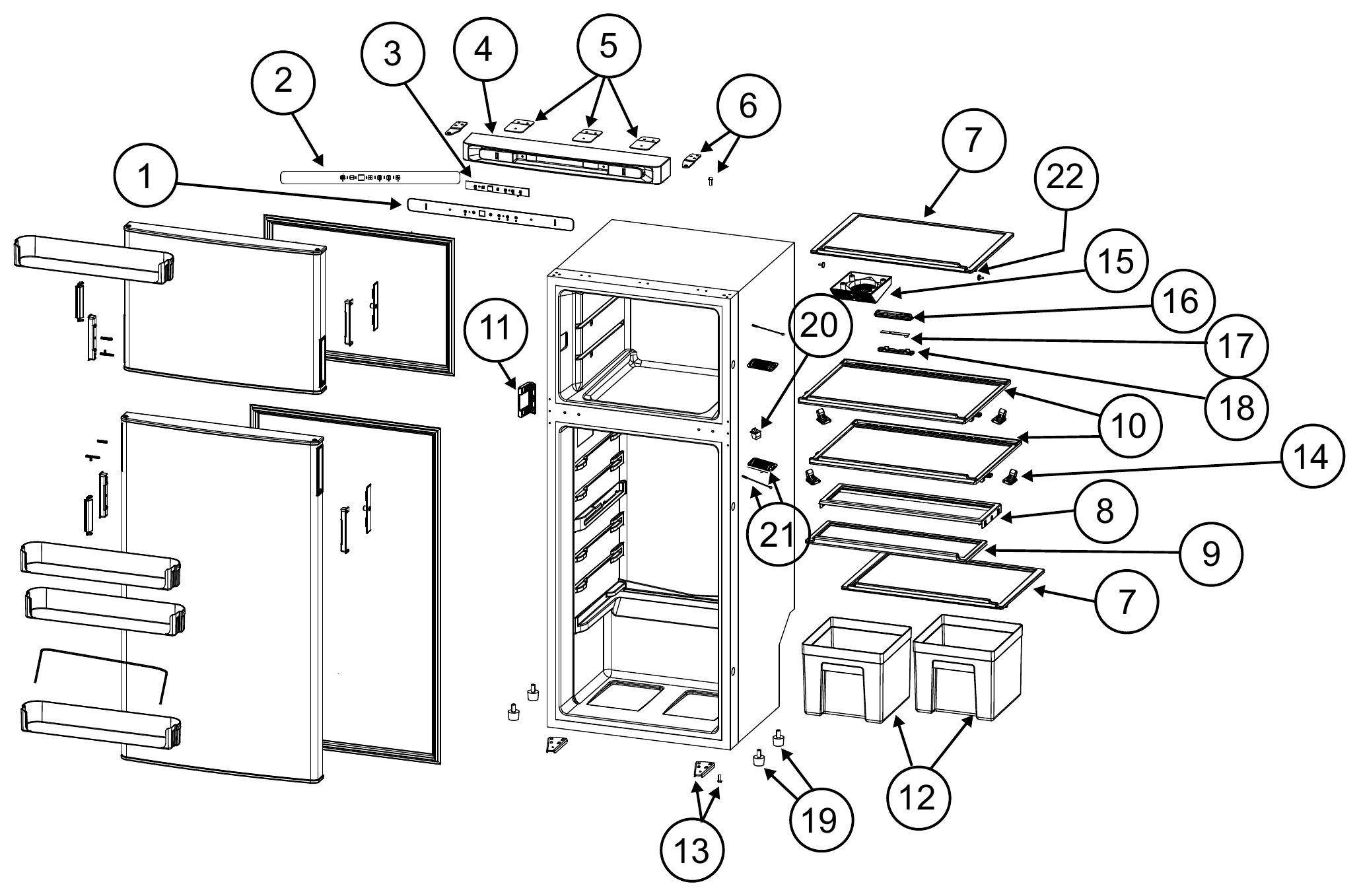 Norcold Cabinet, Controls & Shelves exploded parts diagram